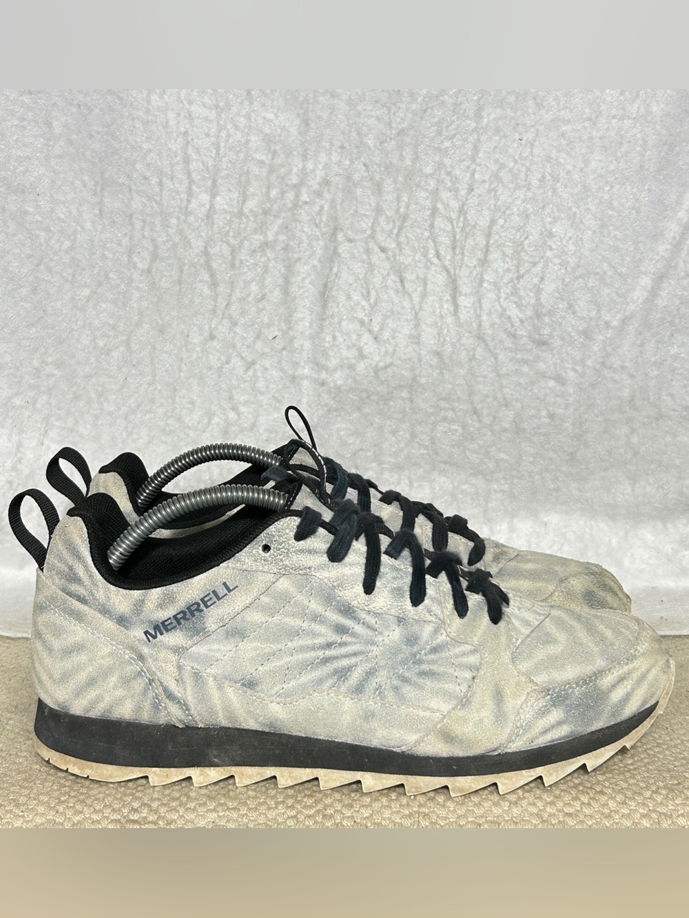 Merrell Womens Alpine Gray/White Tie-Dye Suede Low Lace Sneakers Shoes SZ US 9